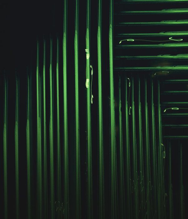 Abstract glowing green energy lines in dark space